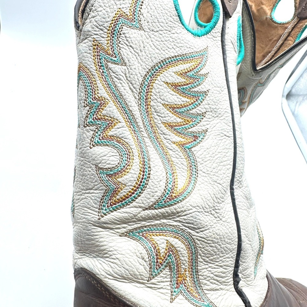 Justin Bent Rail BR 313 Men Leather Western Cowboy Boots Ivory/Brown 10EE - Picture 7 of 13